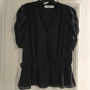 Ruffle wrap black lightweight flowy fabric blouse, sz L